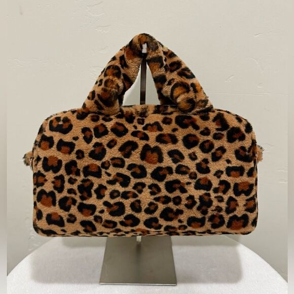 Leopard Real Shearling Lambskin Top Handles Bag/Large Baguette Bag/Crossbody - Picture 1 of 16